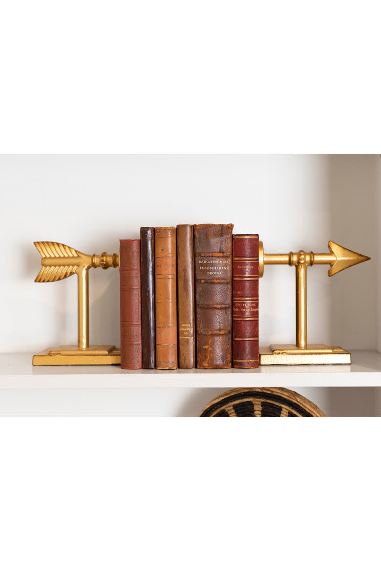 Decorative Cast Metal Arrow Bookends, Gold, Set of 2, Alternate, color, Gold