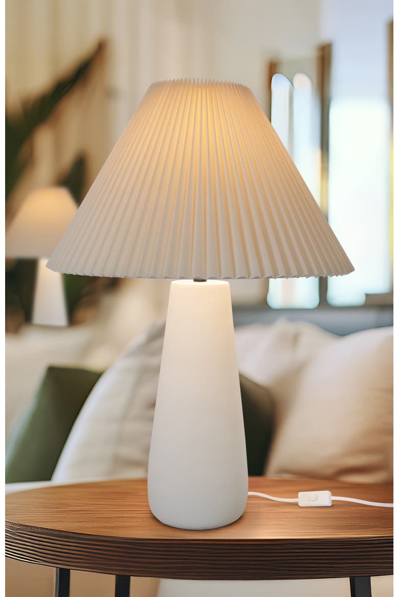 Gwen 25" LED Modern Table Lamp with Cream Pleated Fabric Shade and Weighted Base, Bulb Included, Alternate, color, Cream