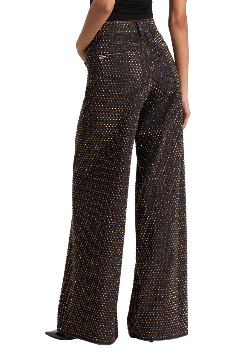 Alice + Olivia Amazing Stud Embellished Baggy Wide Leg Jeans, Alternate, color, Maya Charcoal Black