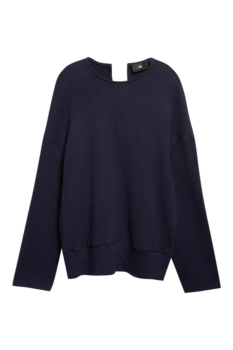 Cutout Back Crewneck Sweater, Alternate, color, NAVY