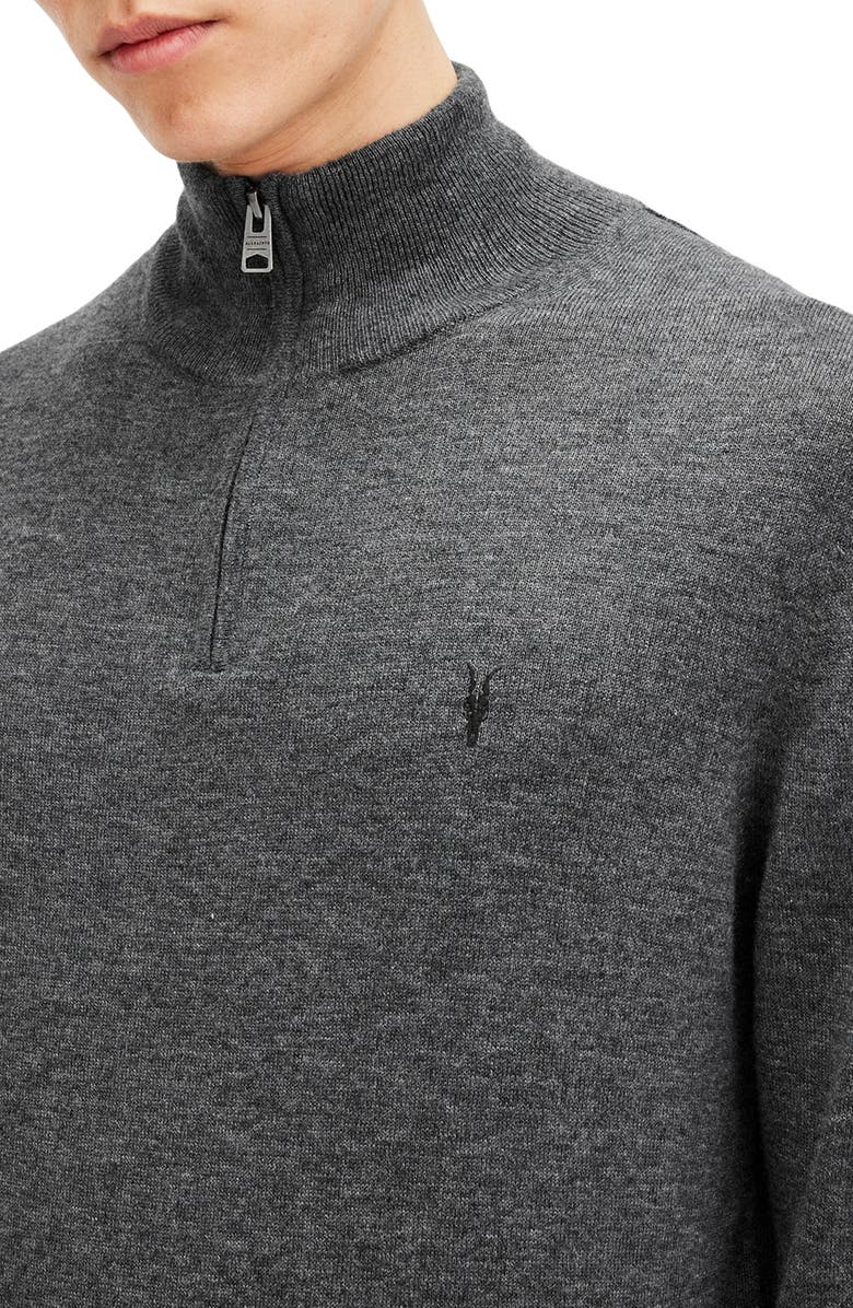AllSaints Kilburn Funnel Neck Wool Blend Quarter Zip Sweater, Alternate, color, Carter Grey