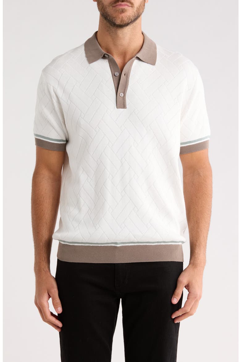 Contrast Trim Polo, Main, color, OFF WHITE W/ KHAKI SAGE