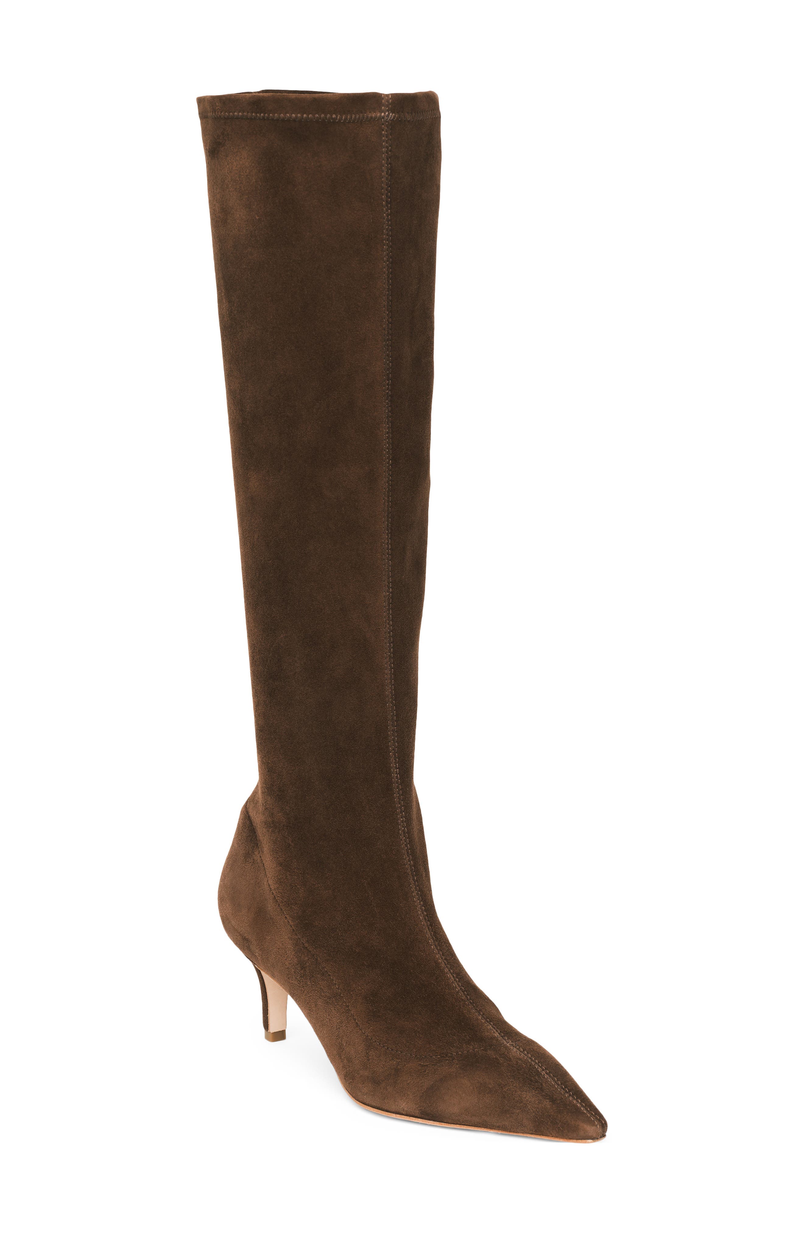 Jade Stretch Suede Knee High Boot, Main, color, CHOCOLATE