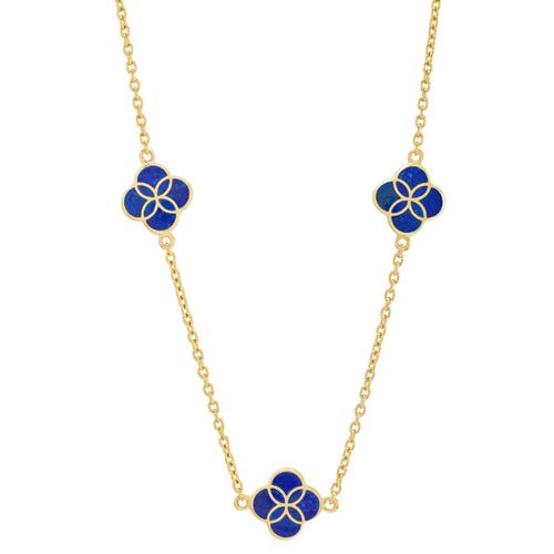 Jan Leslie Sterling With 18k Gold Overlay And Gemstones Triple Petal Station Necklace In Blue