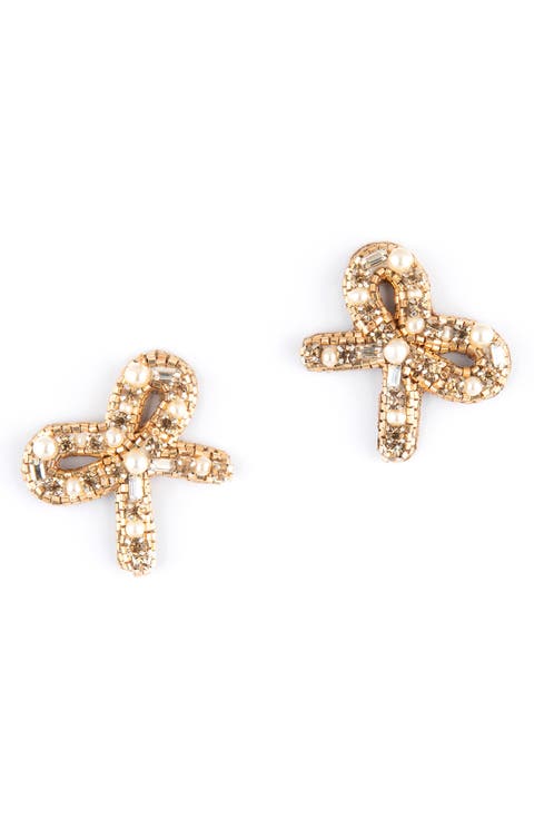 Elsa Bow Imitation Pearl Earrings