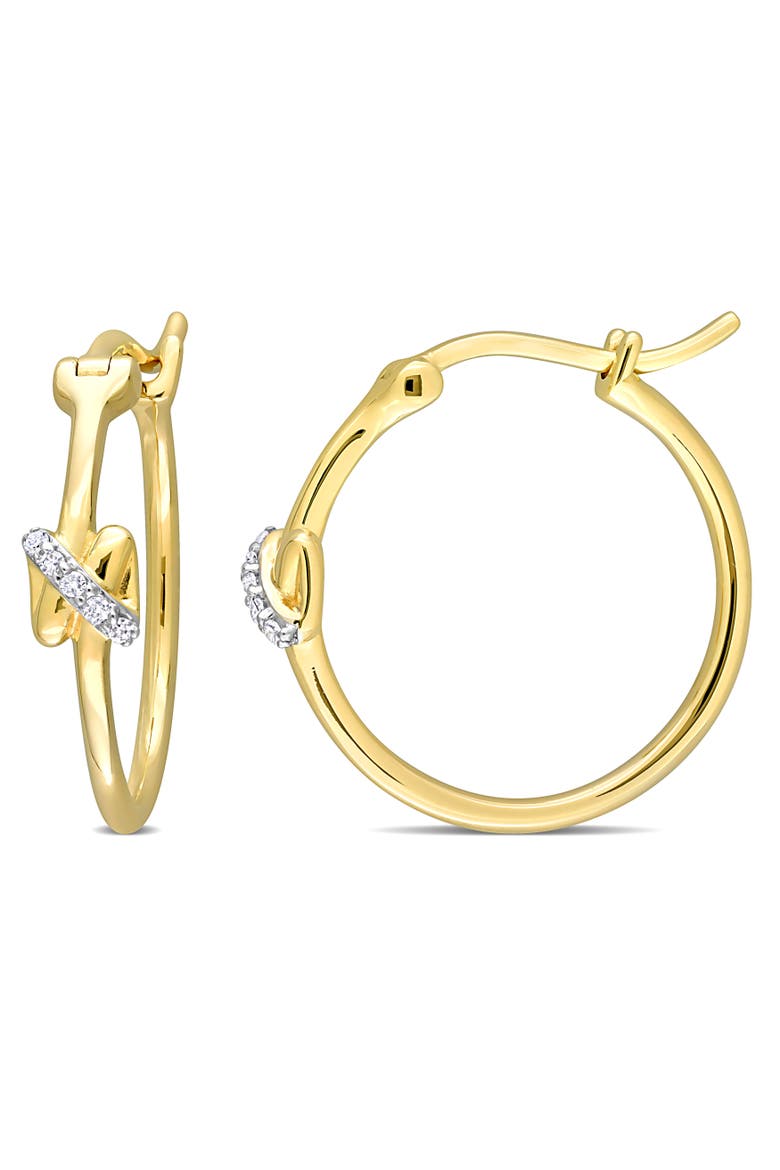 Diamond Crossover Motif Hoop Earrings 14k, Main, color, Yellow Gold