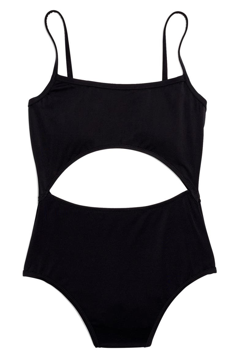 Second Wave Cutout One-Piece Swimsuit, Alternate, color, TRUE BLACK