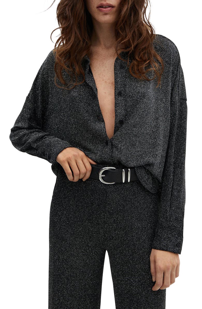 MANGO Metallic Button-Up Shirt, Main, color, 
