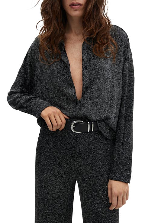 Metallic Button-Up Shirt