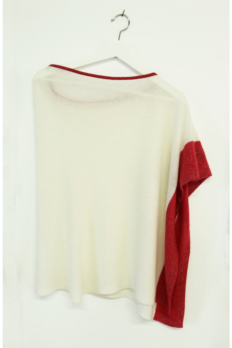 Colorblock Cashmere Poncho, Alternate, color, WHITE/ CRANBERRY