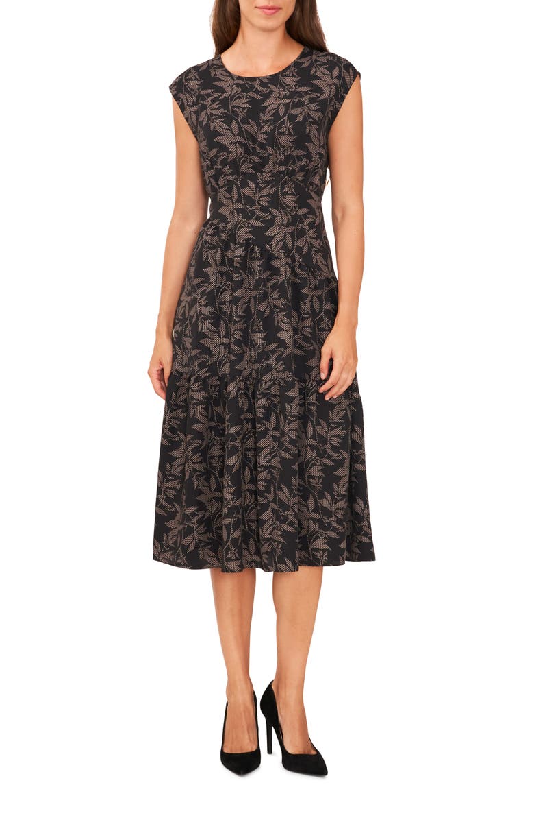 Halogen<sup>®</sup> Floral Print Asymmetric Tiered Midi Dress, Main, color,
