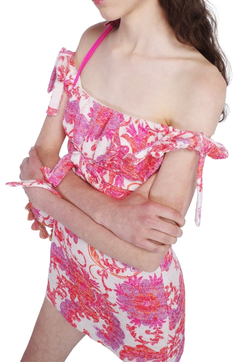 Anna Sui Arabesque Linen Tie Mini Dress, Alternate, color, Corel Multi