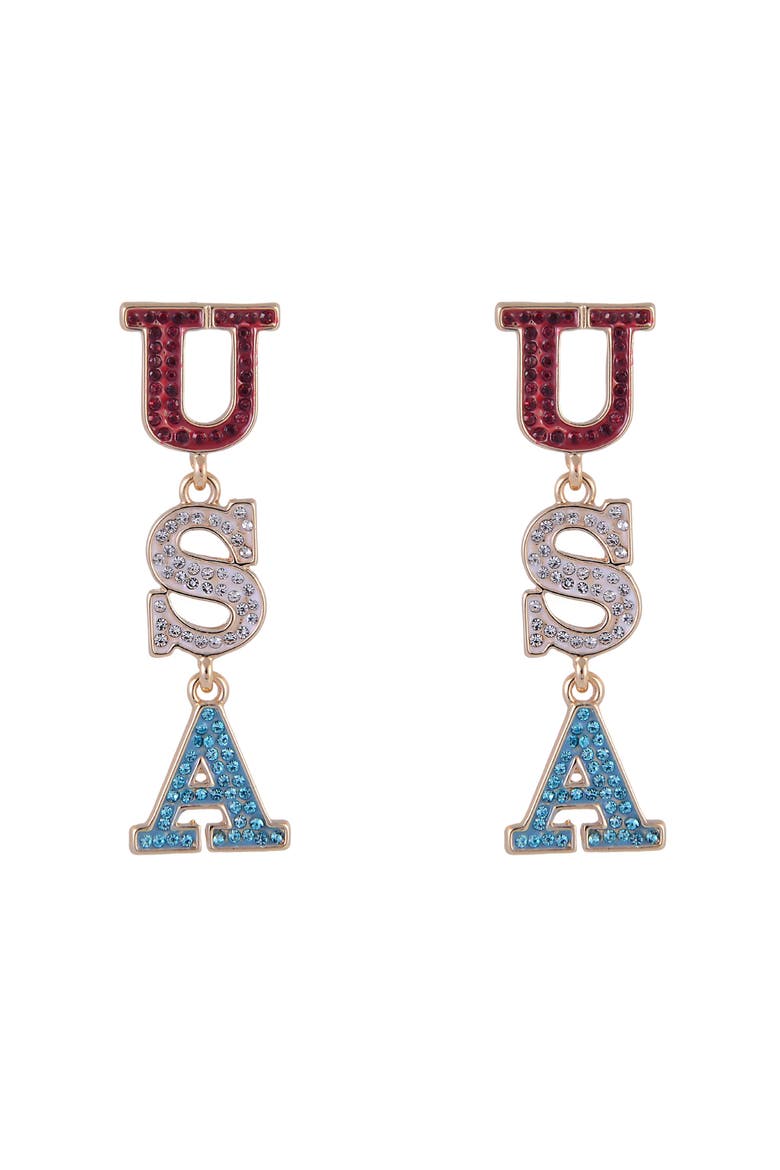 Red, White and Blue USA Linear Earrings, Alternate, color, Red
