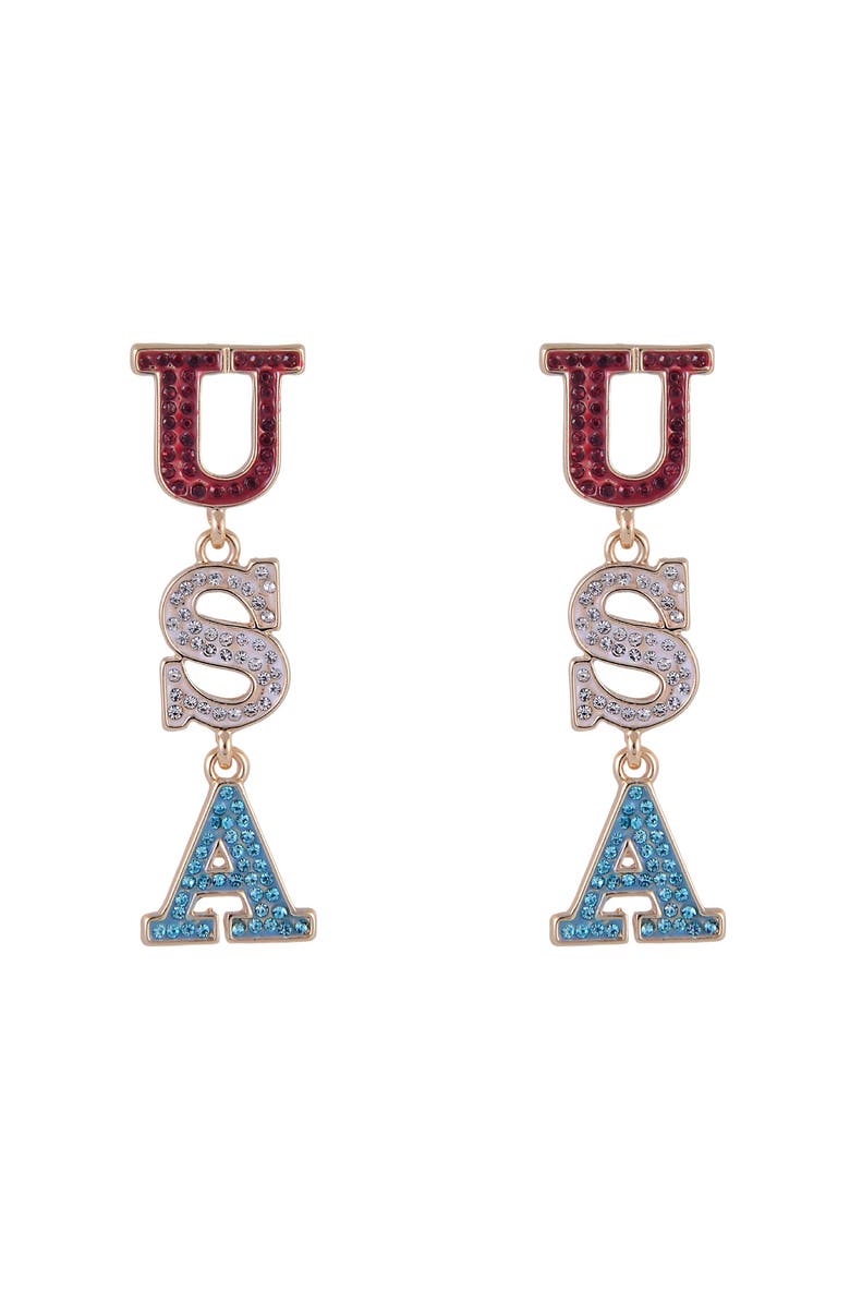 Hallmark Red, White and Blue USA Linear Earrings, Alternate, color, Red