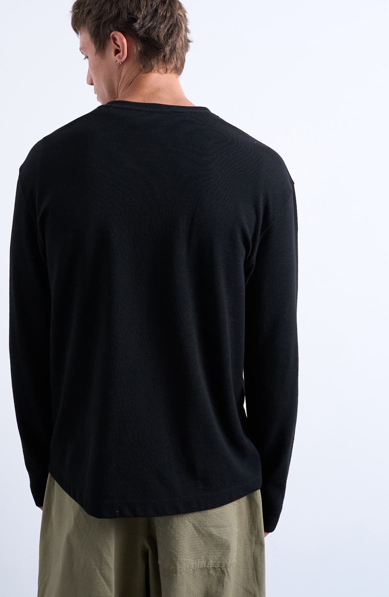 Topman Long Sleeve Waffle Henley, Alternate, color, Black