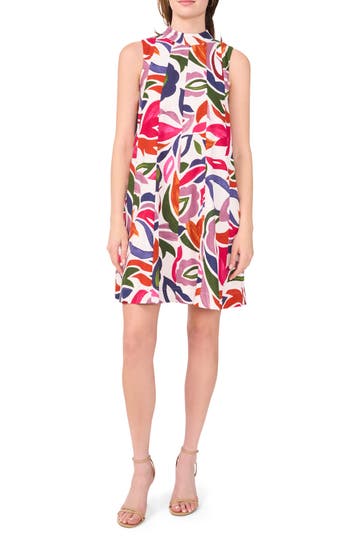 Halogen ® Floral Panel Linen Blend Dress In Multi
