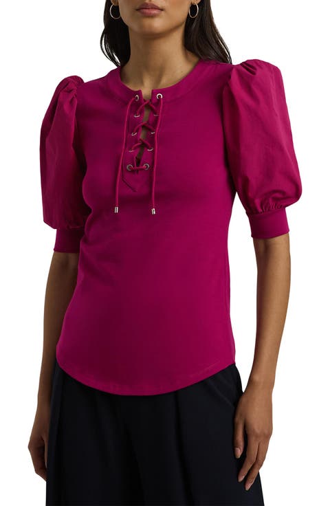 Lace-Up Puff Sleeve Top