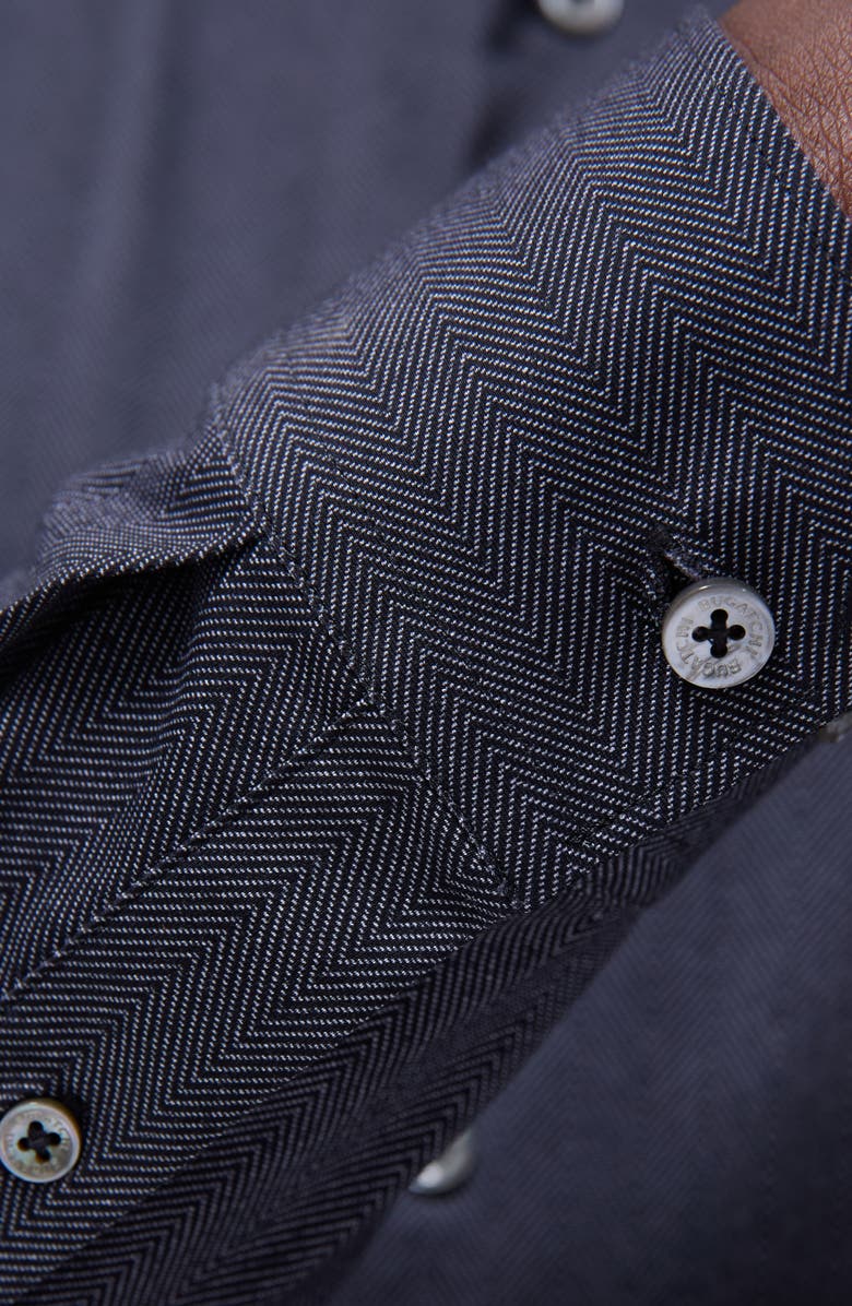 Bugatchi Jimmy OoohCotton<sup>®</sup> Herringbone Button-Up Shirt, Alternate, color, Black