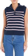 English Factory Stripe Sleeveless Quarter Zip Sweater