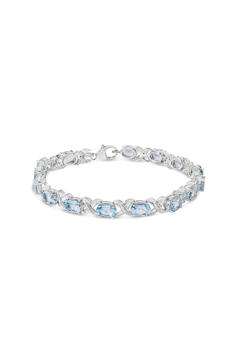 Silver 16.0 Cttw Oval Blue Topaz and Diamond Accent Tennis X Link Bracelet, Main, color, White