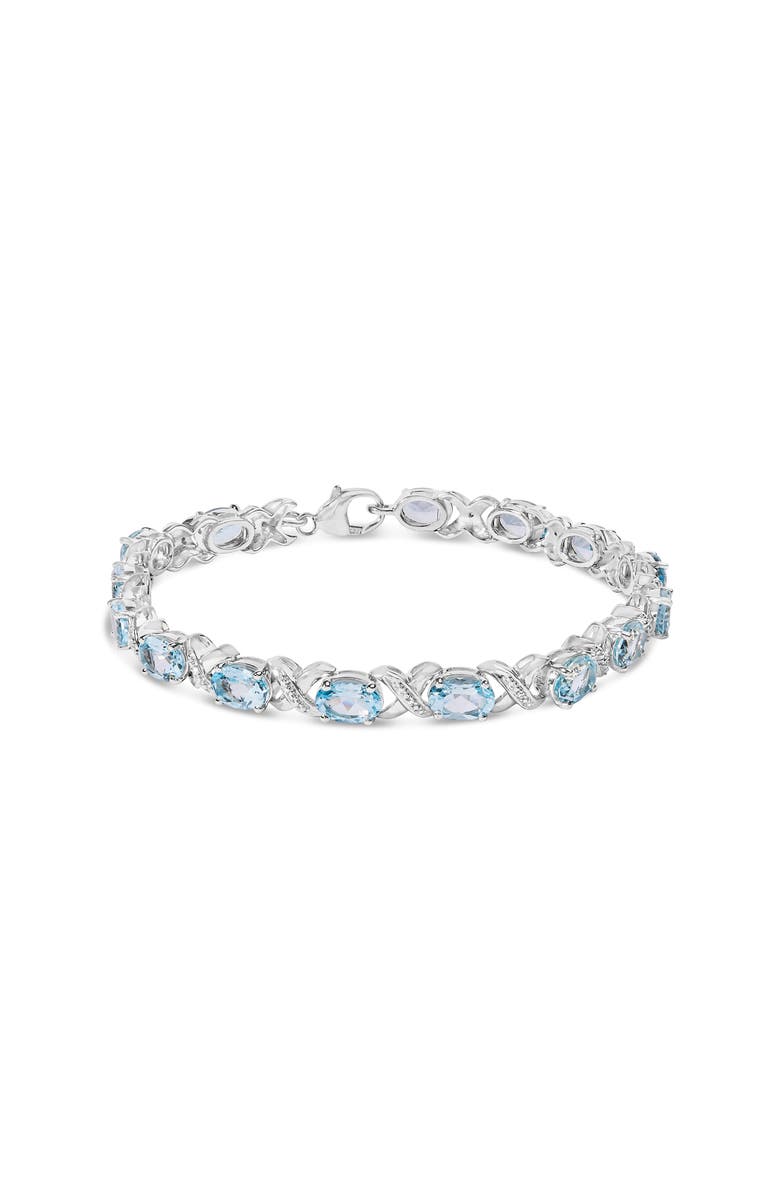 Haus of Brilliance Silver 16.0 Cttw Oval Blue Topaz and Diamond Accent Tennis X Link Bracelet, Main, color, White