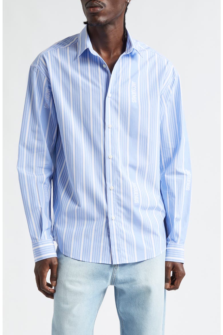 La Chemise Simon Straight Fit Stripe Button-Up Shirt, Main, color, JACQUARD BUSINESS BIG LOG