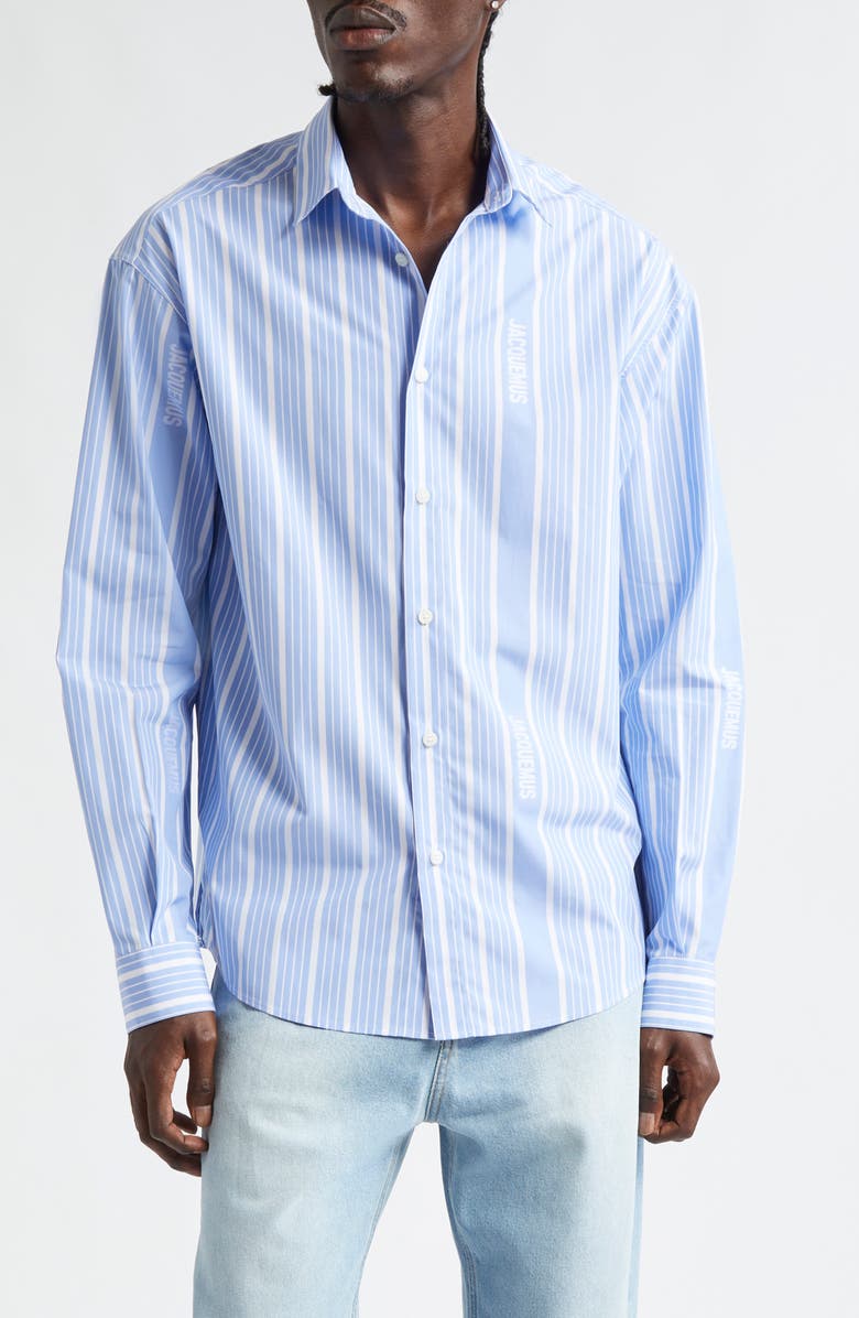 Jacquemus La Chemise Simon Straight Fit Stripe Button-Up Shirt, Main, color, Jacquard Business Big Log