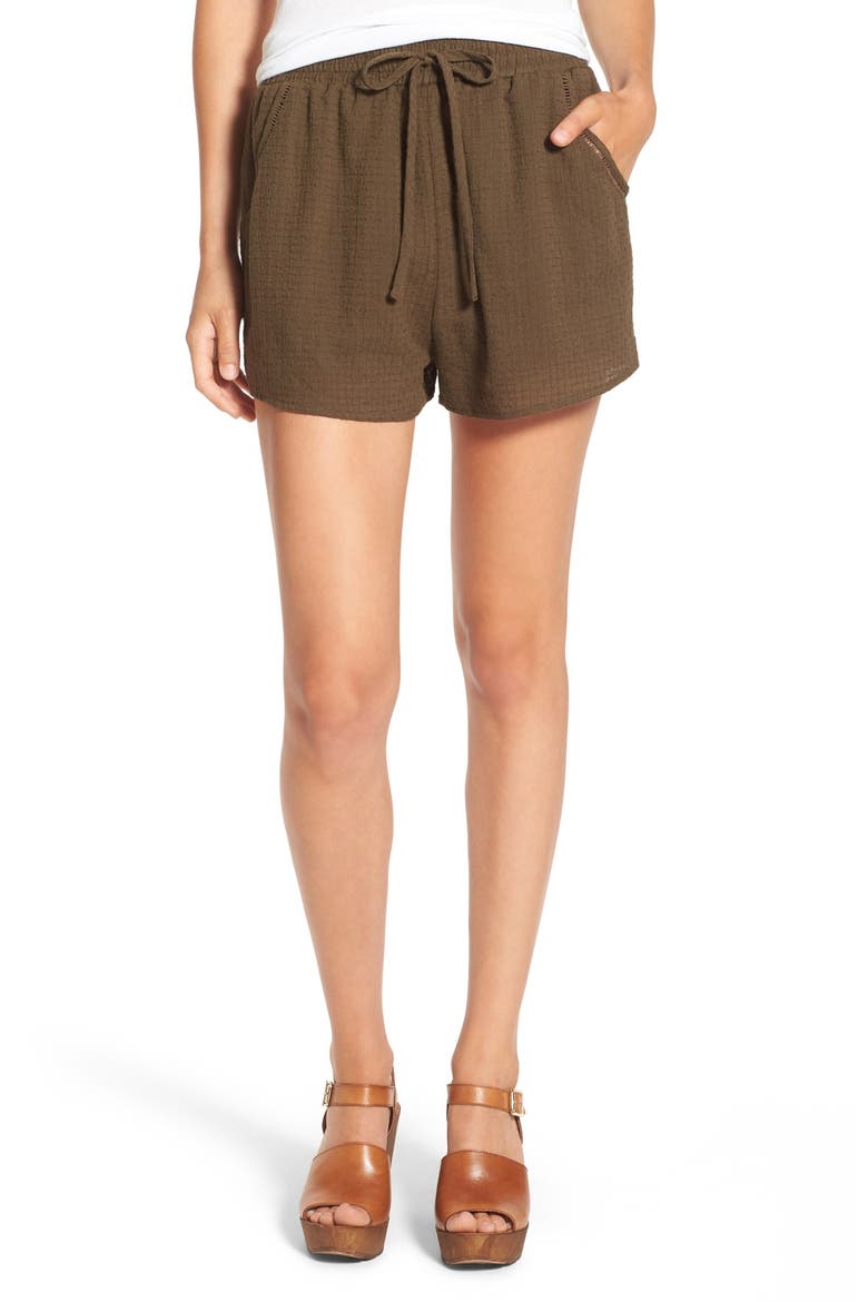 Woven Drawstring Shorts, Main, color, OLIVE