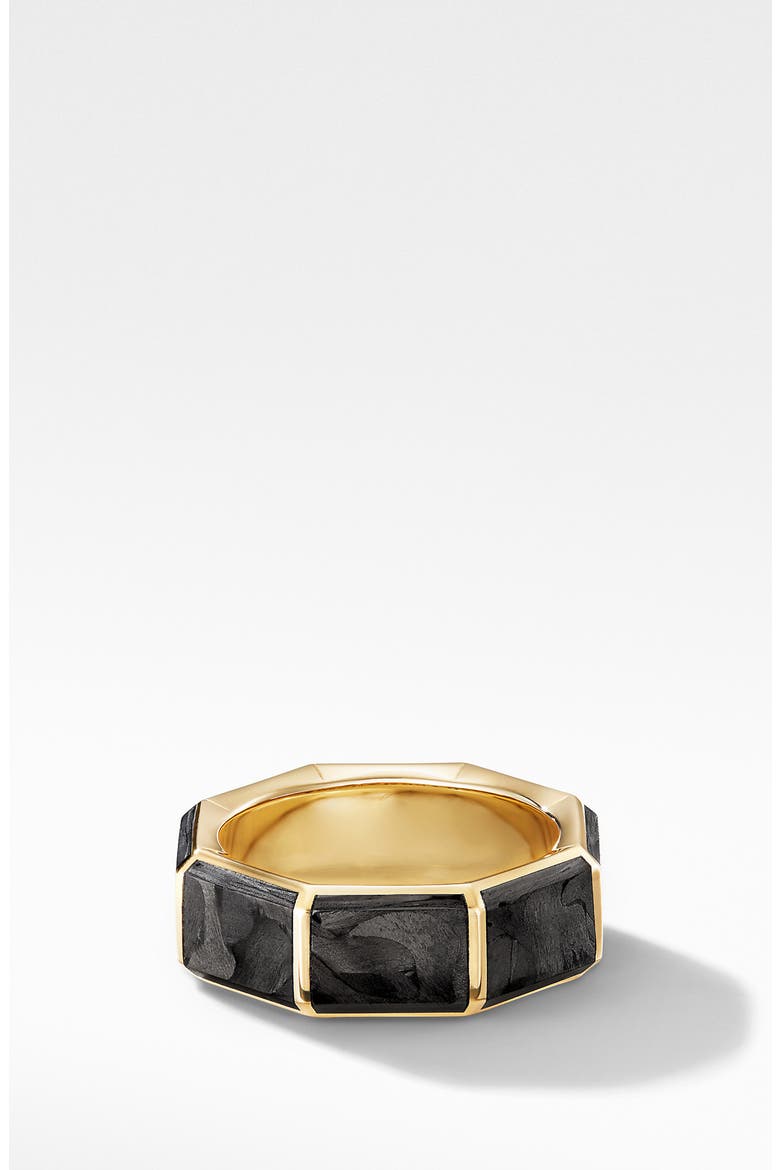 Faceted 18k Yellow Gold Band Ring with Forged Carbon, Main, color, GOLD/ FORGED CARBON