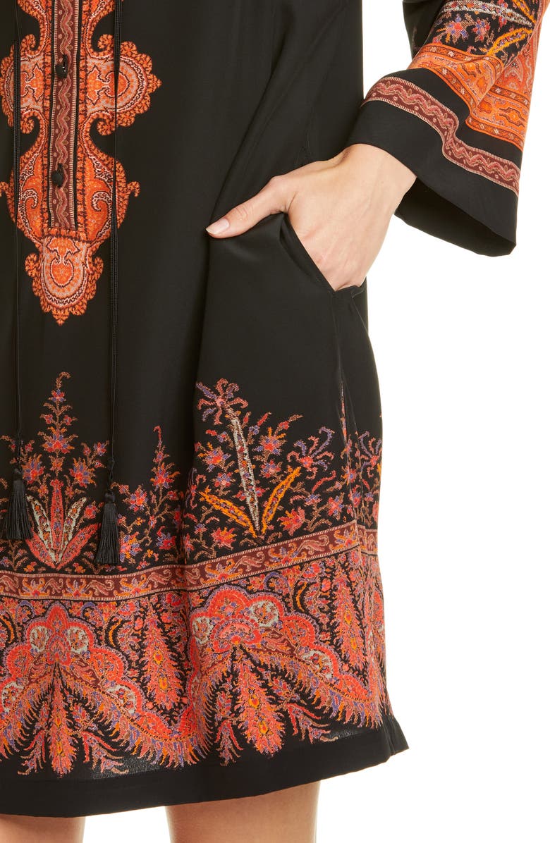 Etro Signature Paisley Long Sleeve Silk Dress, Alternate, color,
