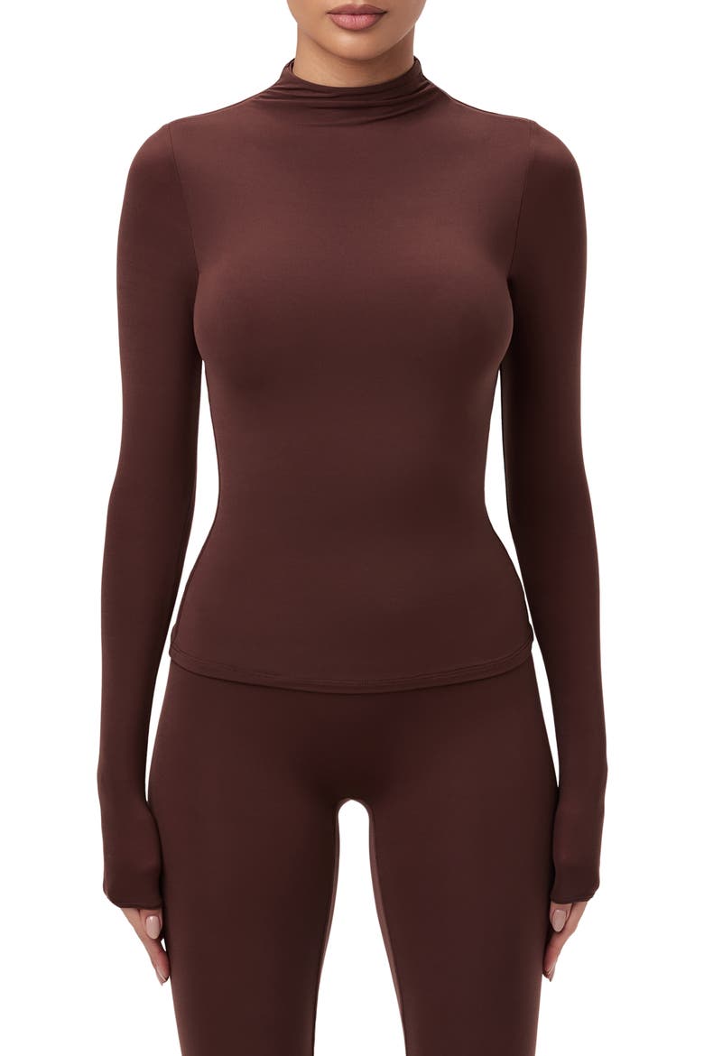 Mock Neck Top, Main, color, CHOCOLATE