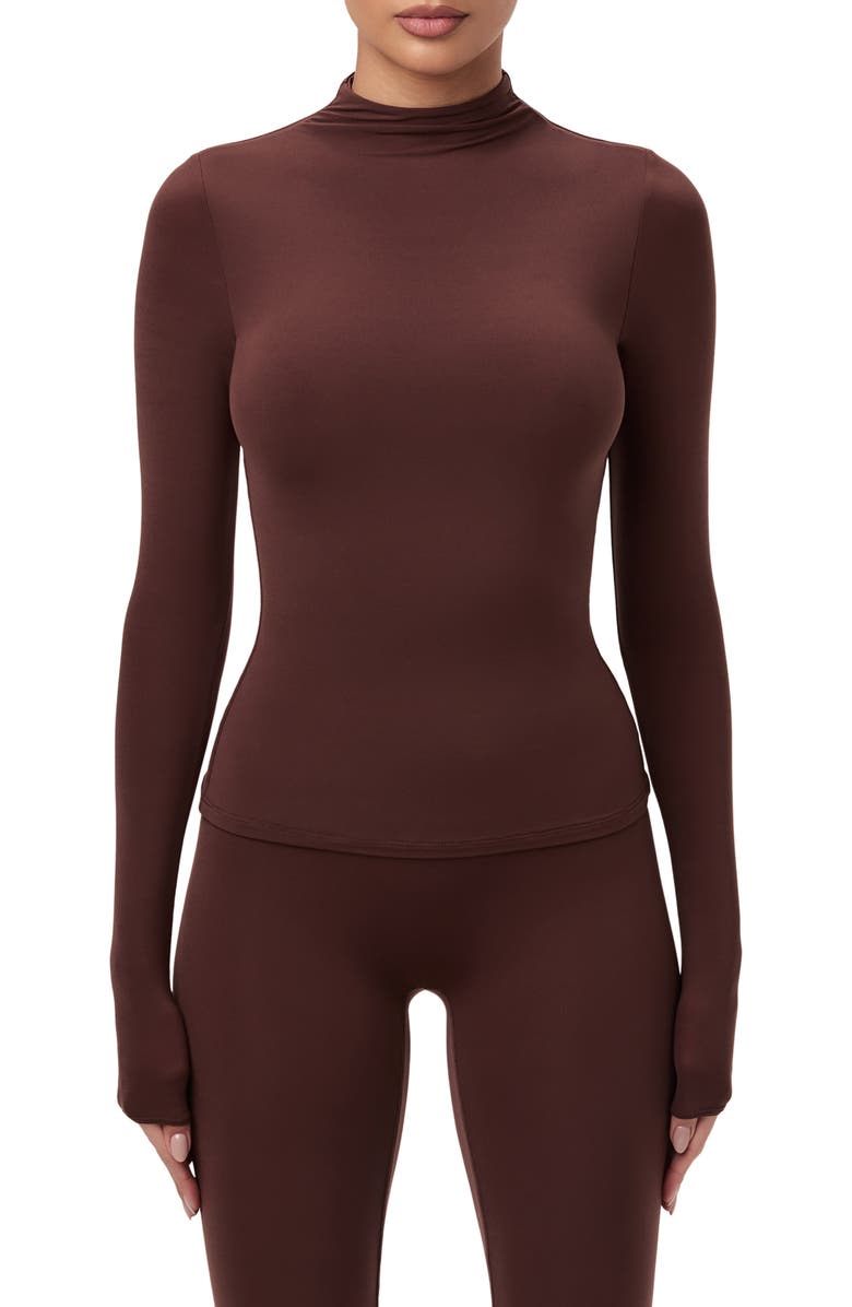 Naked Wardrobe Mock Neck Top, Main, color, Chocolate