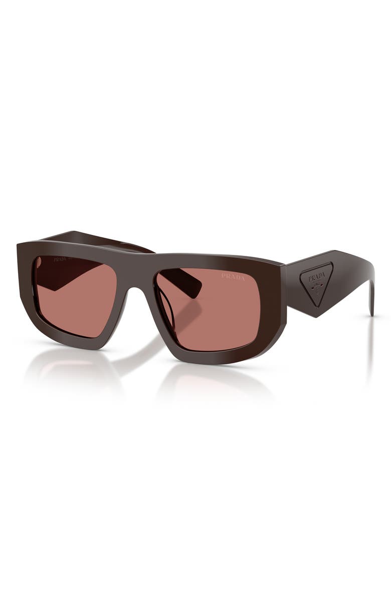 Prada 53mm Irregular Shield Sunglasses, Alternate, color, Cigar / Bordeaux