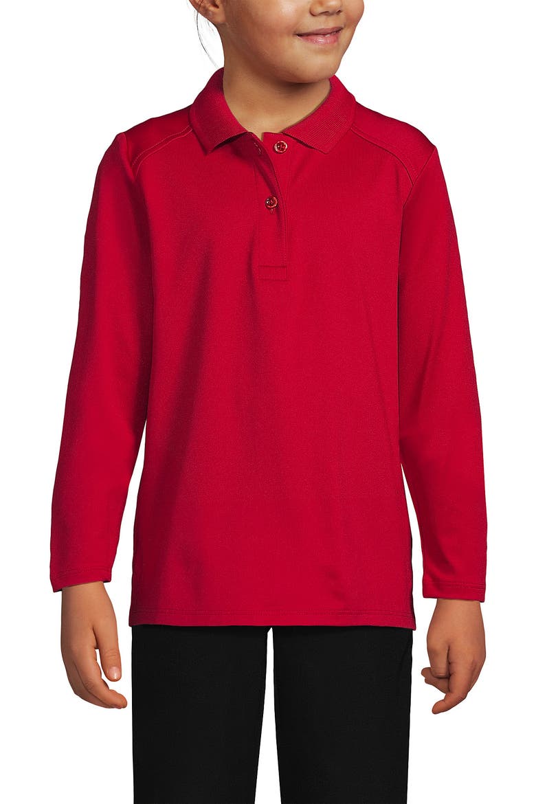 School Uniform Girls Long Sleeve Feminine Fit Rapid Dry Polo Shirt, Main, color, Red