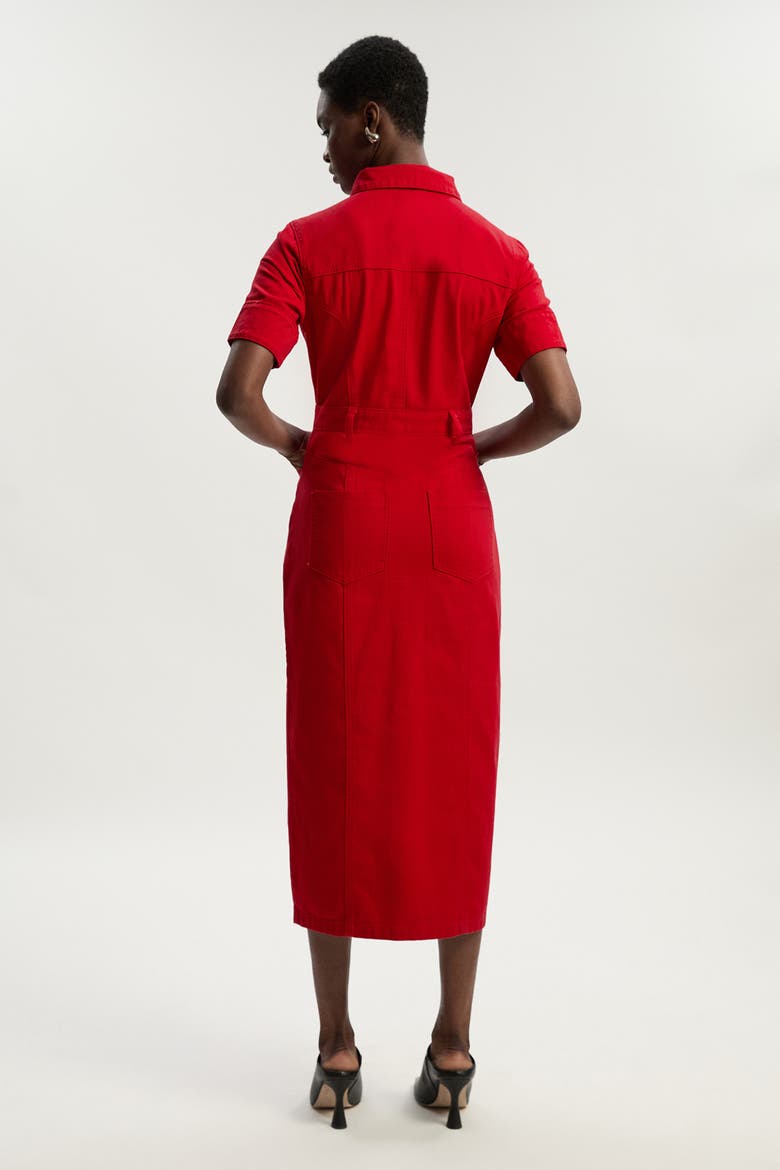 Petite Denim Short Sleeve Shirt Dress, Alternate, color, Red