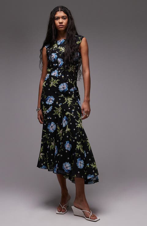 Godet Hem Midi Cocktail Dress