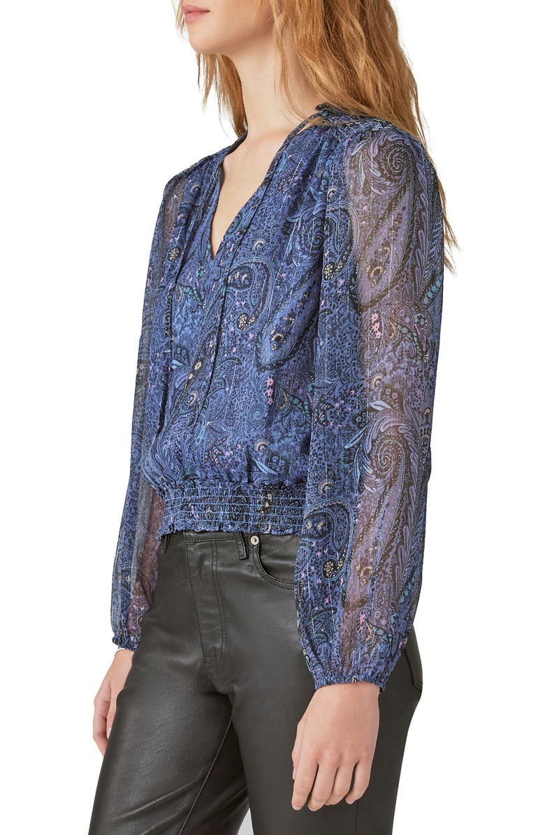 Lucky Brand Paisley Metallic Thread Bubble Hem Top, Alternate, color,