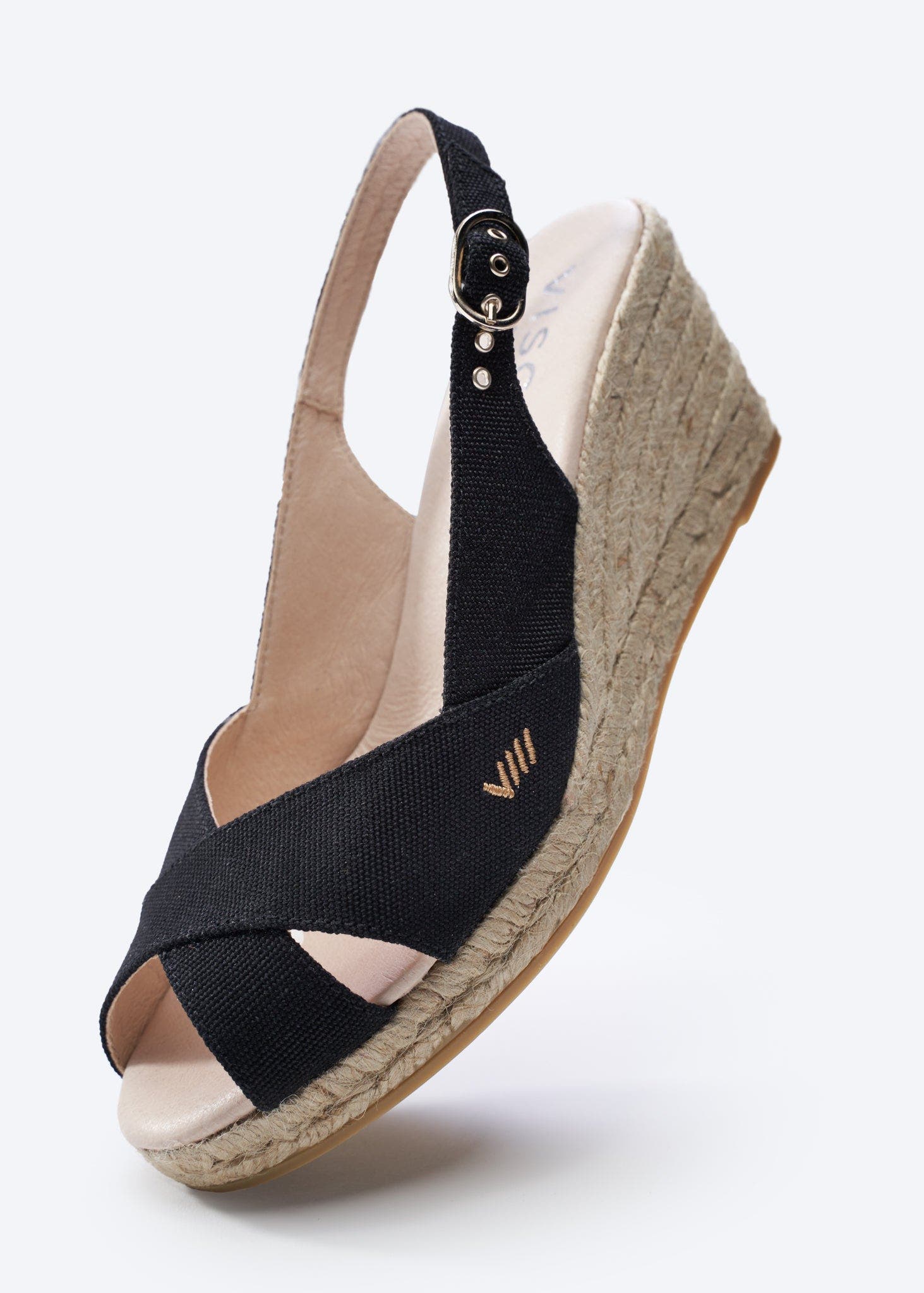 VISCATA Llansa Canvas Espadrille Sandal Wedges, Alternate, color, Black