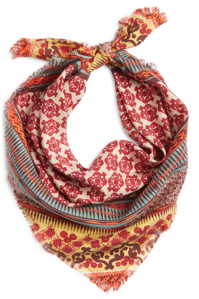 Print Square Silk Scarf, Alternate, color, TAN NANTUCKET GLOBAL CRAFT