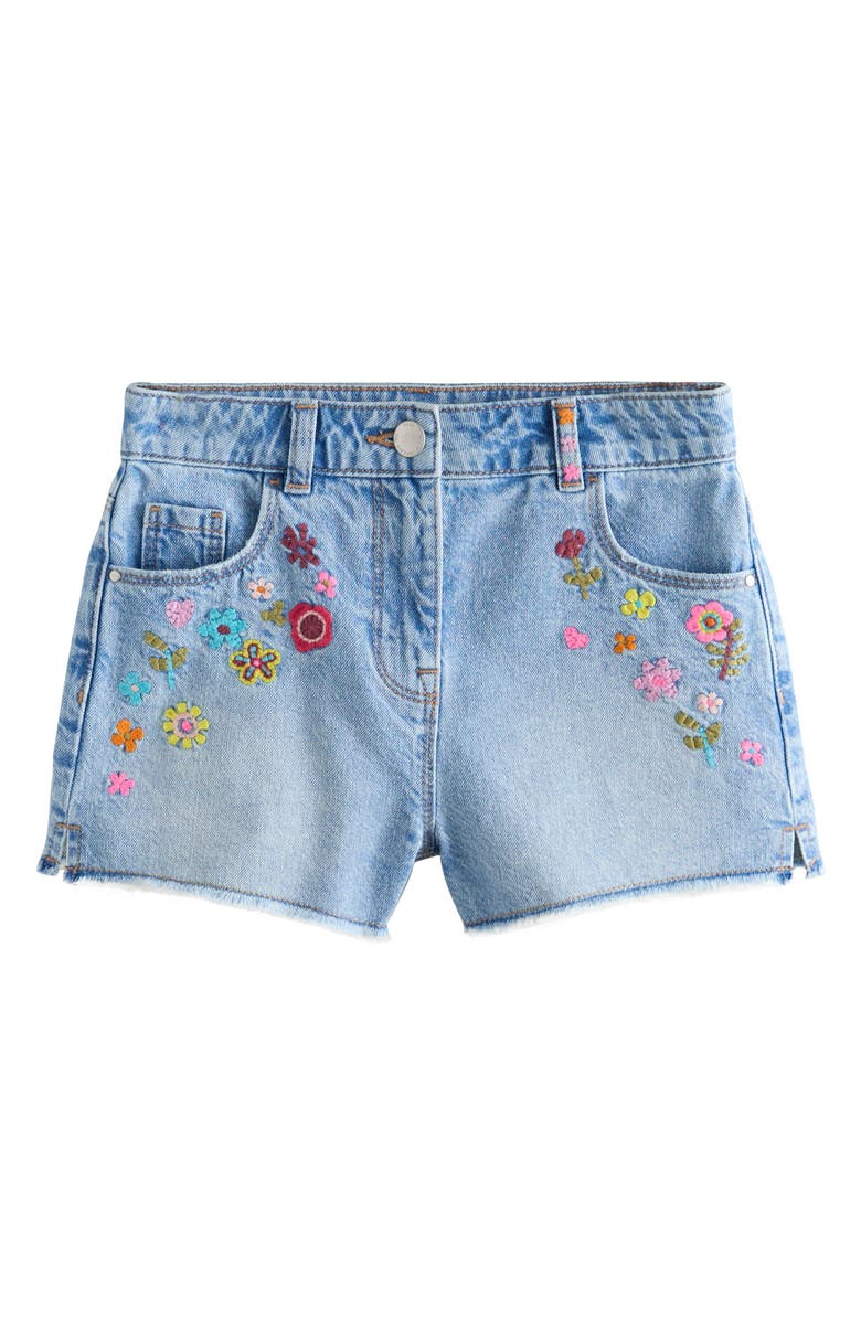 NEXT Kids' Embroidered Floral Denim Shorts, Main, color, Blue