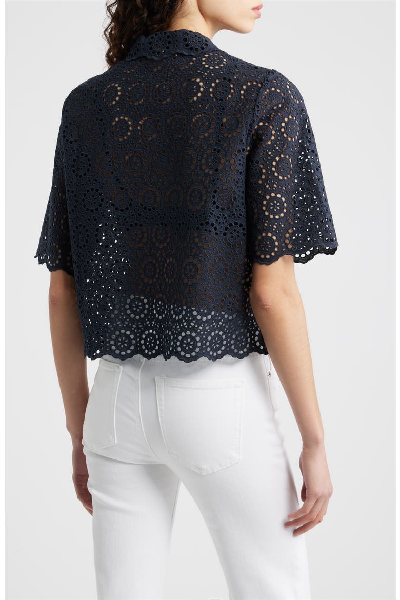 The Petal Eyelet Crop Shirt, Alternate, color, NAVY