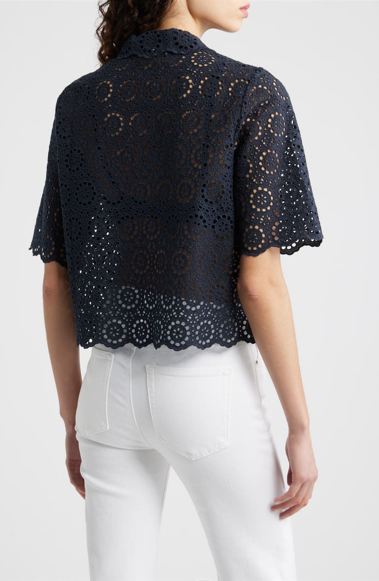 FRAME The Petal Eyelet Crop Shirt, Alternate, color, Navy