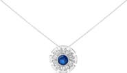 Haus of Brilliance Sterling Silver Lab Grown Blue Sapphire and 1 1/5 Cttw Diamond Sunburst Pendant Necklace