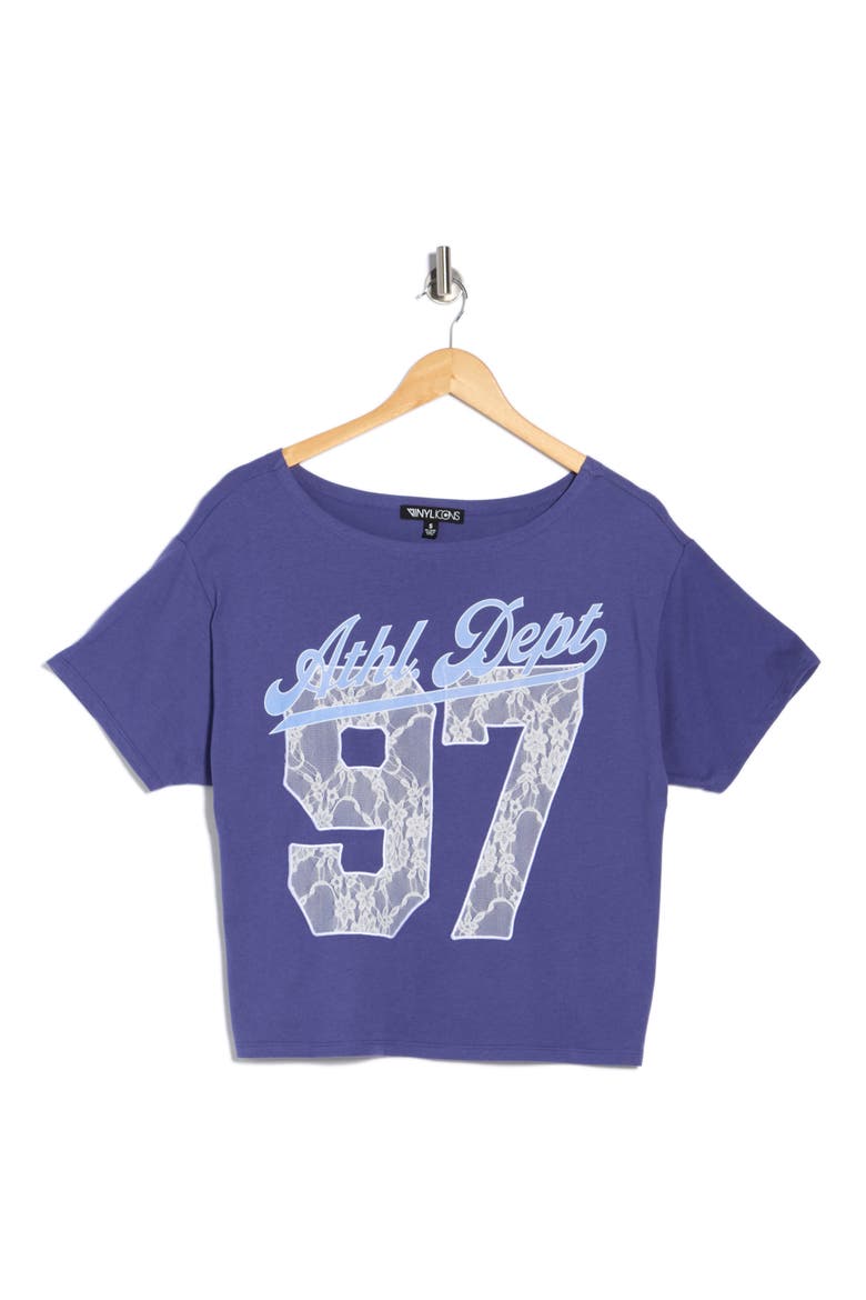 Off the Shoulder Graphic T-Shirt, Alternate, color, NAVY