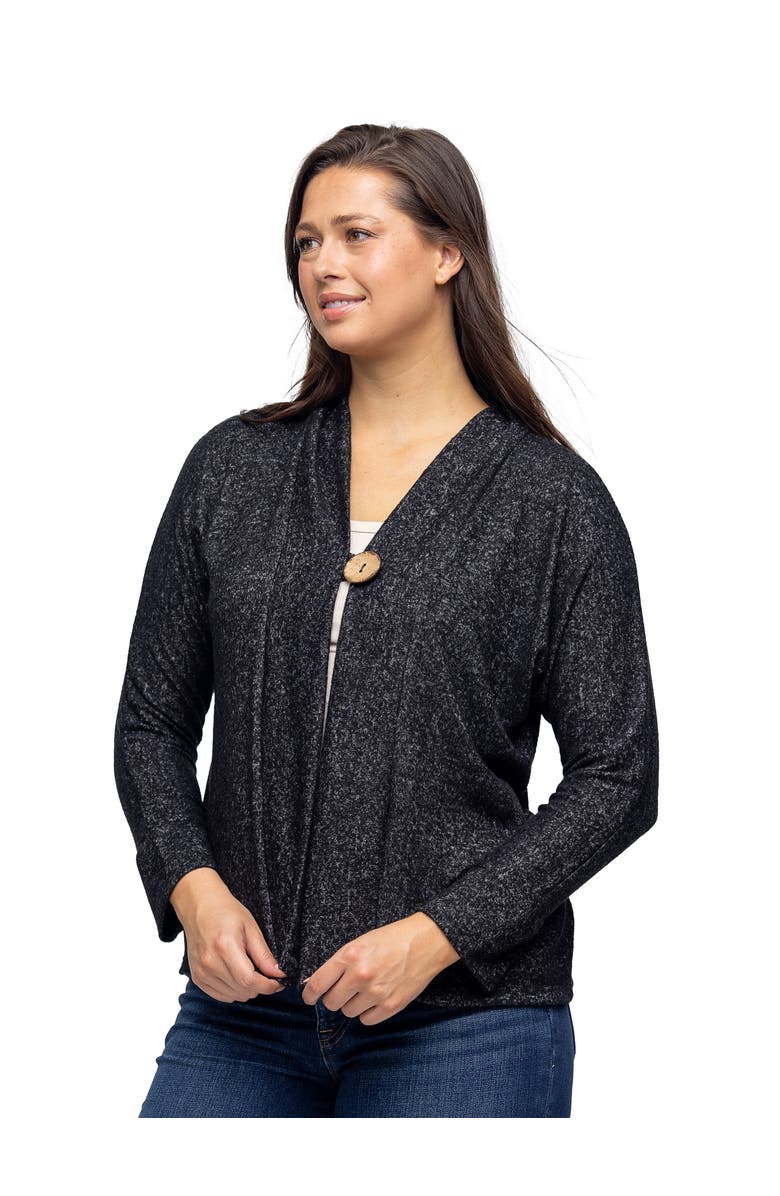 24seven Comfort Apparel Single Button Front Long Sleeve Womens Cardigan, Alternate, color, Black