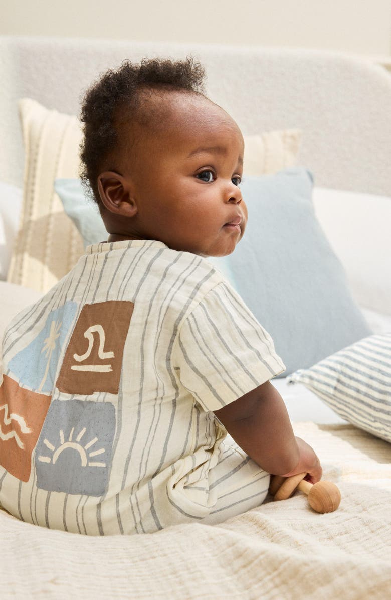 NEXT Seaside Woven Cotton Romper, Alternate, color, Grey