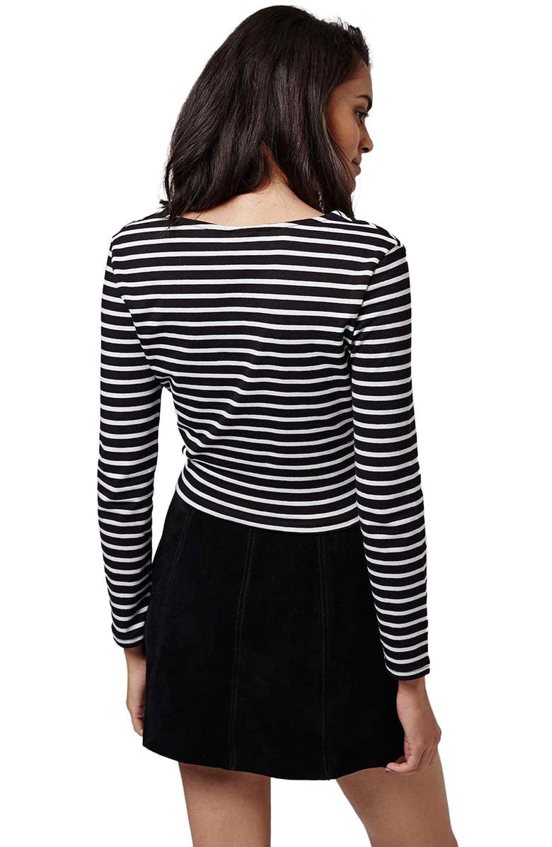 Topshop Stripe Lace-Up Long Sleeve Top, Alternate, color, 