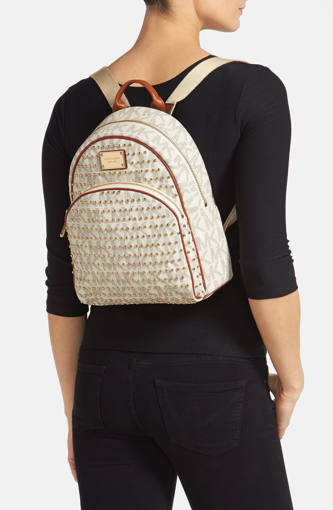 'Small' Studded Backpack, Alternate, color, VANILLA