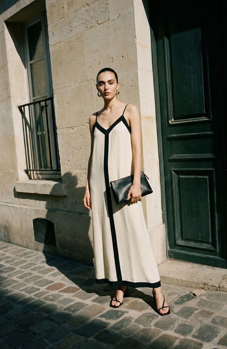 VERO MODA Denise V-Neck Midi Dress, Alternate, color, Birch Detail Black