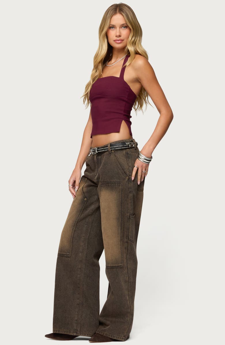 EDIKTED Ayla Low Rise Wide Leg Carpenter Jeans, Alternate, color, Brown-Washed
